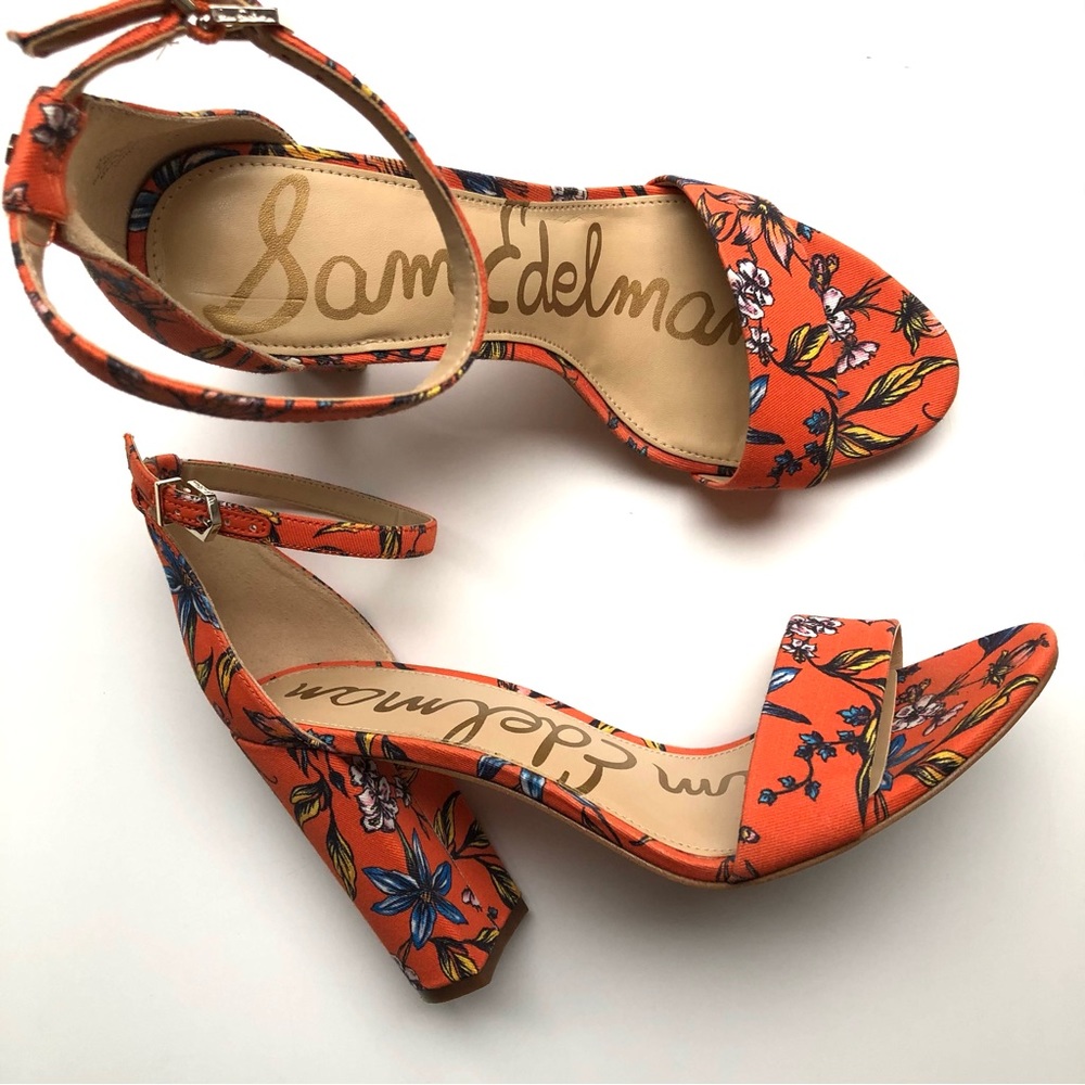 Sam Edelman Orange Floral Block Heel Sandals